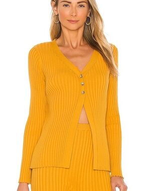 Callahan Revolve Knitwear Glennon Mustard Yellow Ribbed Cotton VNeck Cardigan M
